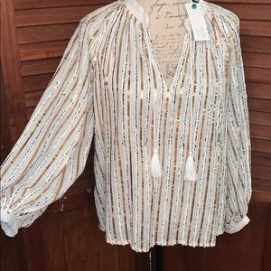 Johnny Was Jade Sequin Eden Top 100% Cotton Medium